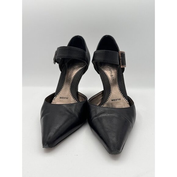 Amalfi Black Leather Stiletto Heels With Ankle Strap Size 7 Made In Italy Profes - Picture 2 of 7